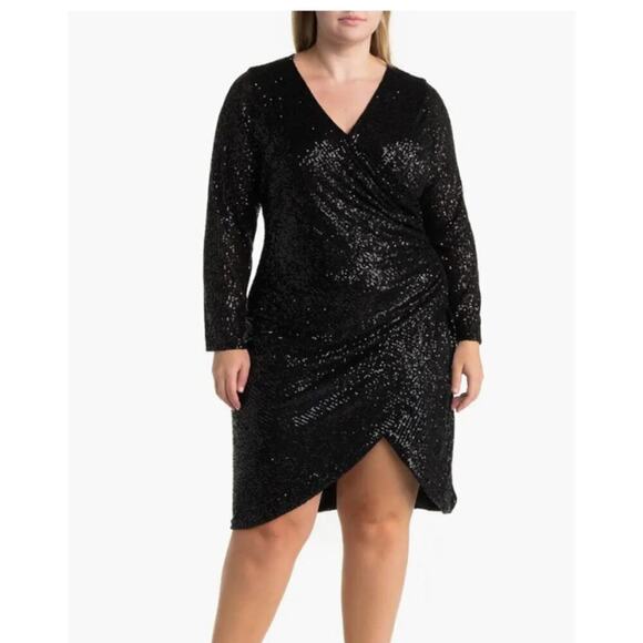 NWT Love by Design Frances Sequin Side Ruched Wrap Mini Dress Size 3X - Picture 1 of 7
